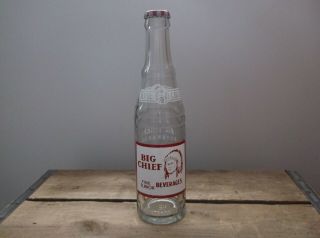 Vintage Big Chief Beverages Acl Soda Bottle With Cap Rock Springs Wyo 10 Oz.
