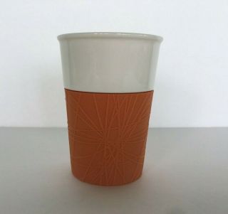 Starbucks 8 Oz Ceramic Travel Mug With Orange Rubber Grip W/ Lid 2013 Coffee Cup