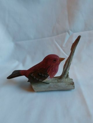 Vintage Hand Carved Red Finch On Driftwood Signed Eugene Ownby Folk Artist Bird