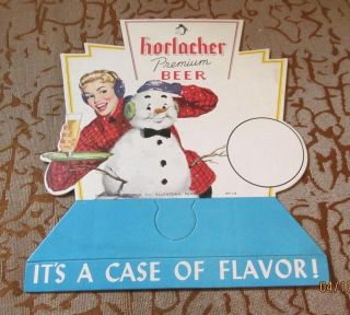 Vintage Horlacher Beer Cardboard Bottle Topper Sign W/ Girl Allentown Pa