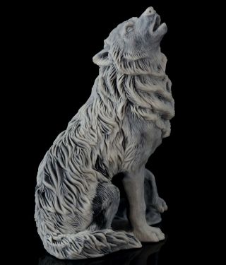 Wolf Howling At The Moon Marble Figurine Stone Sculpture Russian Art Statue 4 "