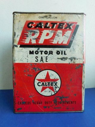 Scarce Early Caltex Rpm Heavy Duty Motor Oil 1 Gallon Can Tin