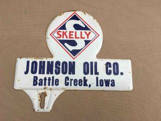 Vintage Johnson Oil Co.  Skelly Gasoline Station Iowa License Plate Ad Topper