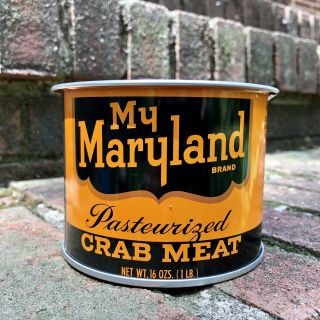 Vintage My Maryland Crab Meat Tin Can Not Oyster Crisfield Md Orange/black 1 Lb