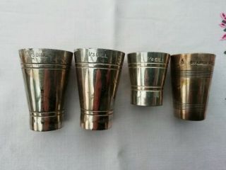 3 Vintage Bonzer (2 X 1/3,  1 X 1/6 Gill) & 1/4 Silver Plated Spirit Measures