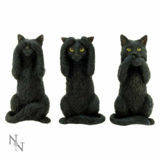 Three Wise Cats Figurines See No Speak No Hear No Evil Black Cat Ornaments