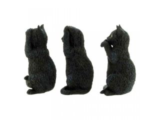 Three Wise Cats Figurines See No Speak No Hear No Evil Black Cat Ornaments 2