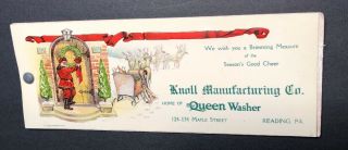 Knoll Mfr Queen Washer Santa Claus Christmas Celluloid Blotter Cover Reading Pa