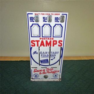 Vintage 5 And 10 Cent Vending Postage Machine For Stamps.  Porcelain Cover