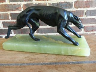 Vintage Greyhound Racing Hunting Courser Dog Black Bronze Marble Base Heavy