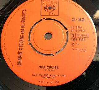 Shakin’ Stevens And The Sunsets 7” Vinyl Single SEA CRUISE CBS HOLLAND 1972 P/S 7