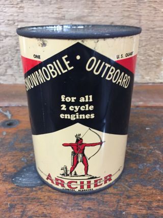 Vintage Archer Indian Snowmobile Outboard Motor Oil Quart Can Full
