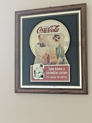 Coca - Cola Advertise Framed Mirror Sign Take Home A Six - Bottle Carton.  It Is Easy