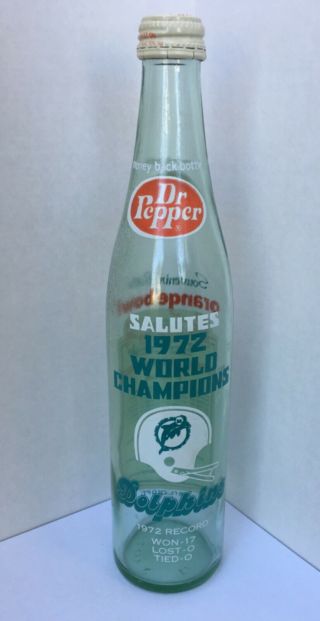 Vintage Miami Dolphins 1972 World Champions Undefeated Dr.  Pepper 16 Oz Bottle