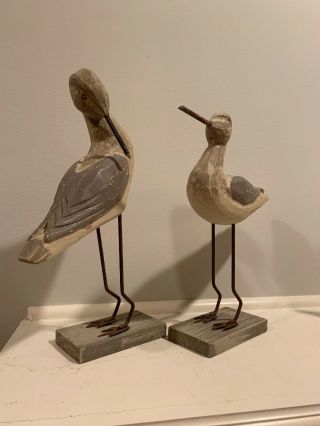 Nautical Wood And Metal Bird Pair Beachcomber Figurine