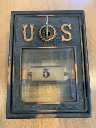 Vintage Post Office Box Door Circa 1890’s Rare With Key And Beveled Square Glass