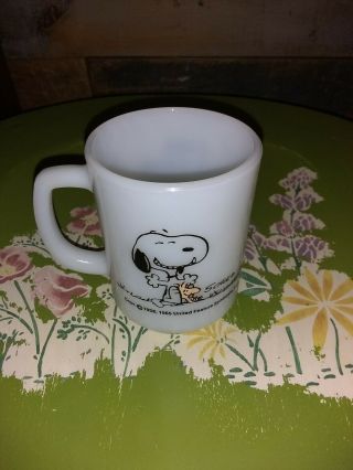 Peanuts Snoopy Fire King " This Has Been A Good Day " 1965 Coffee Milk Glass Mug