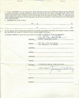 Jimmy Wakely Western Cowboy 1981 Signed Songwriters Royalty Contract D.  1982