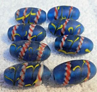 Lewis & Clark Old Trade Beads 8 Deep Blue With Thick Candy Stripe,  Trade Beads