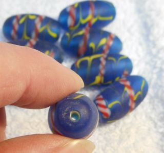 Lewis & Clark old Trade Beads 8 deep blue with thick candy stripe,  trade beads 2
