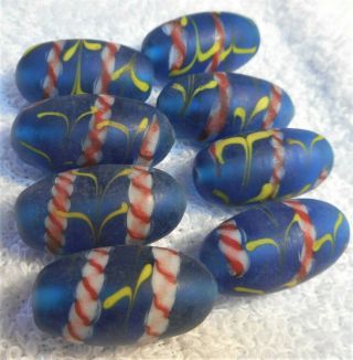 Lewis & Clark old Trade Beads 8 deep blue with thick candy stripe,  trade beads 3