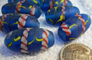 Lewis & Clark old Trade Beads 8 deep blue with thick candy stripe,  trade beads 4