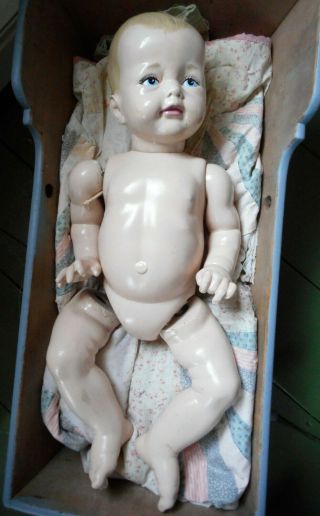 Vintage Look - A - Like Ideal Bye Bye Baby Store Mannequin Blonde Blue Eyes Pottery