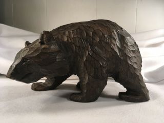 Vintage Large Folk Art Carved Wood Bear Black Forest Style 7.  5”