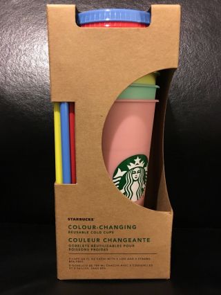 Limited Edition Starbucks Color Changing Cold Cups W/lids & Straws,  24 Oz