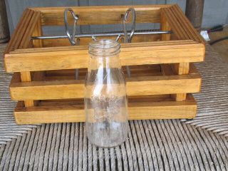 Vintage Wooden Caddy With Metal Handles Holds Old Milk Bottles For Delivery
