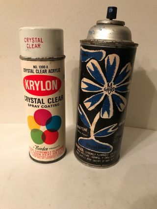 Vintage Krylon Spray Paint Can Crystal Clear 1300a (skinny) And Gard Royal Blue