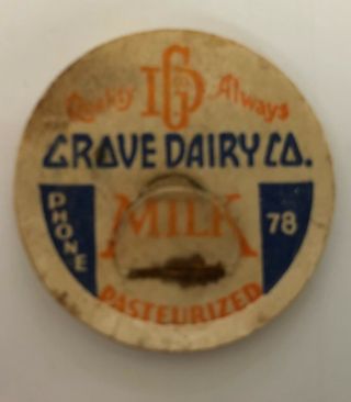 Grove Dairy Co.  South Haven Michigan Milk Bottle Cap - Phone 78 - (small Cap)