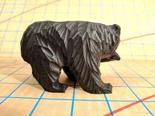 Vintage Hand Carved Wood Black Bear with Salmon in Mouth Ainu Hokkaido 4