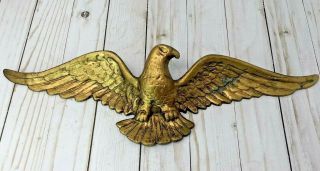Eagle Sculpture Wall Hanging Cast Aluminum Metal Plaque Vintage American Gold