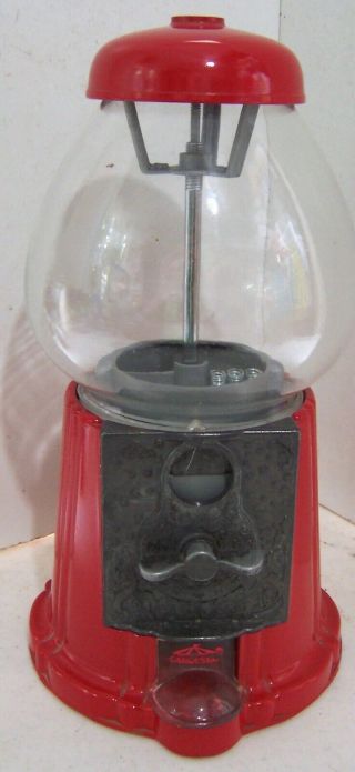 Vintage Red Metal Carousel Bubble Gum Machine Bank W/glass Globe