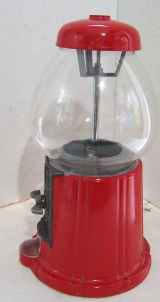 Vintage Red Metal Carousel Bubble Gum Machine Bank w/Glass Globe 2