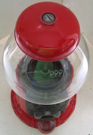 Vintage Red Metal Carousel Bubble Gum Machine Bank w/Glass Globe 6