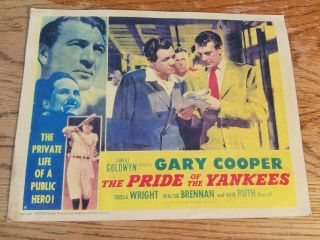Rare 1949 Pride Of Yankees Babe Ruth Gary Cooper Movie Lobby Card Baseball Sign