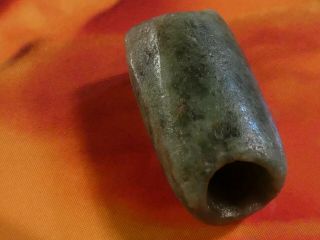 ANCIENT PRE - COLUMBIAN MESOAMERICAN RICH GREEN JADE NECKLACE BEAD 16.  5 BY 9.  2 MM 2