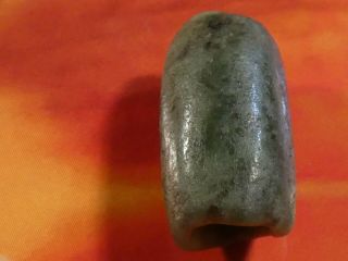 ANCIENT PRE - COLUMBIAN MESOAMERICAN RICH GREEN JADE NECKLACE BEAD 16.  5 BY 9.  2 MM 3