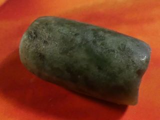 ANCIENT PRE - COLUMBIAN MESOAMERICAN RICH GREEN JADE NECKLACE BEAD 16.  5 BY 9.  2 MM 5