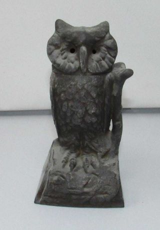 Antique 1880’s Cast Iron Owl Turns Head Mechanical Bank By J & E Stevens