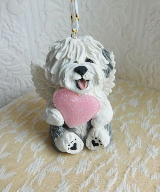 Old English Sheepdog Dog Angel Ornament Clay Sculpture By Raquel Thewrc