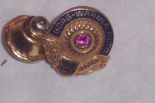 Vintage 1/5 10k Gold Filled Borg - Warner Automotive 25 Years Service Lapel Pin