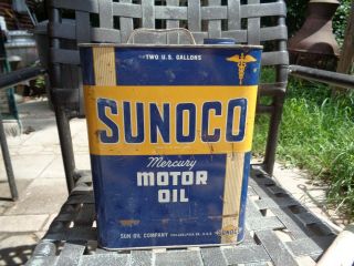 Vintage SUNOCO Mercury Motor Oil 2 Gallon Can 3