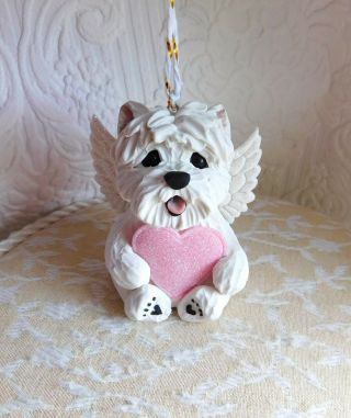 West Highland White Terrier Angel Ornament Clay Dog Sculpture By Raquel Thewrc