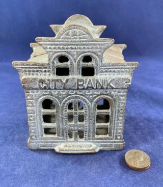 Antique Vintage Cast Iron (ci) Still Bank - Rare City Bank With Director 