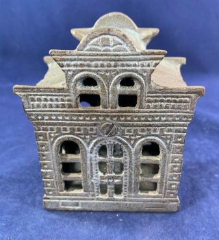 Antique Vintage Cast Iron (CI) Still Bank - RARE City Bank with Director ' s Room 4