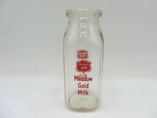 Vintage Half 1/2 Pint Glass School Dairy Milk Cream Bottle Meadow Gold Dairy