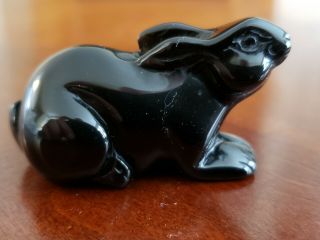 Fetish Stone Carving Black Obsidian Animal Stylized Rabbit Figure Quality Gem